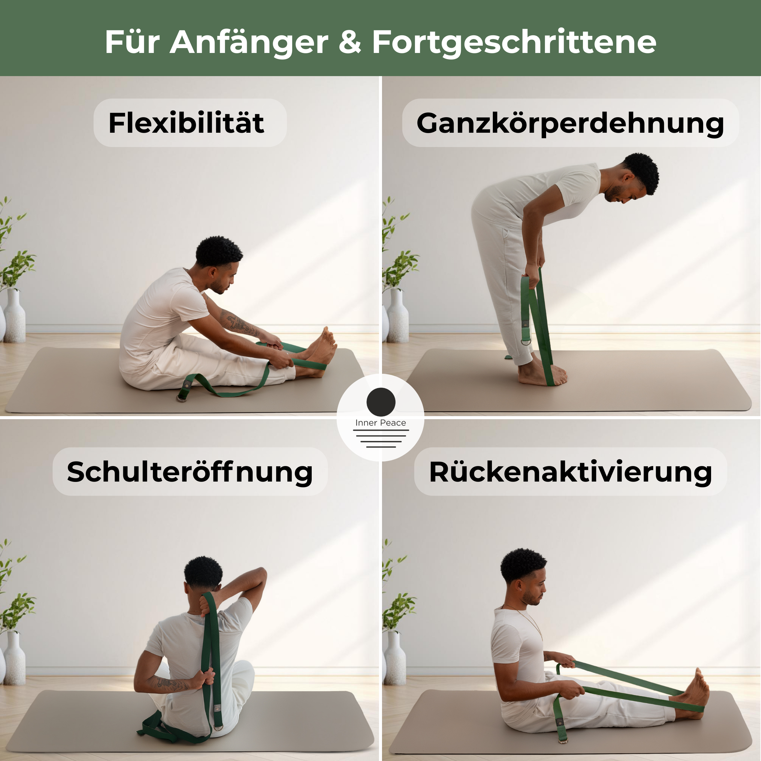 Yogagurt 100% Baumwolle - Waldgrün
