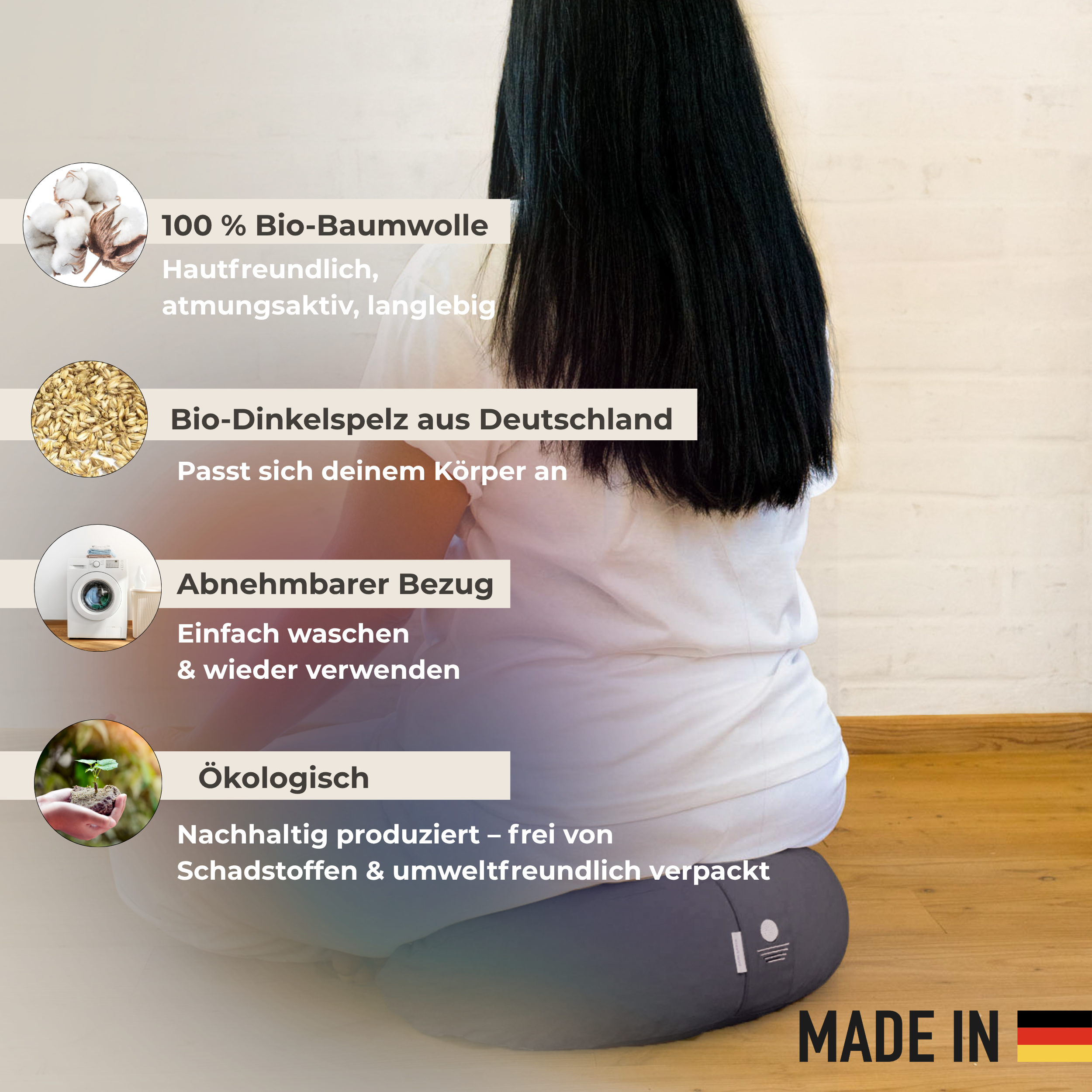 Meditationskissen Halbmond Shanti - Anthrazit