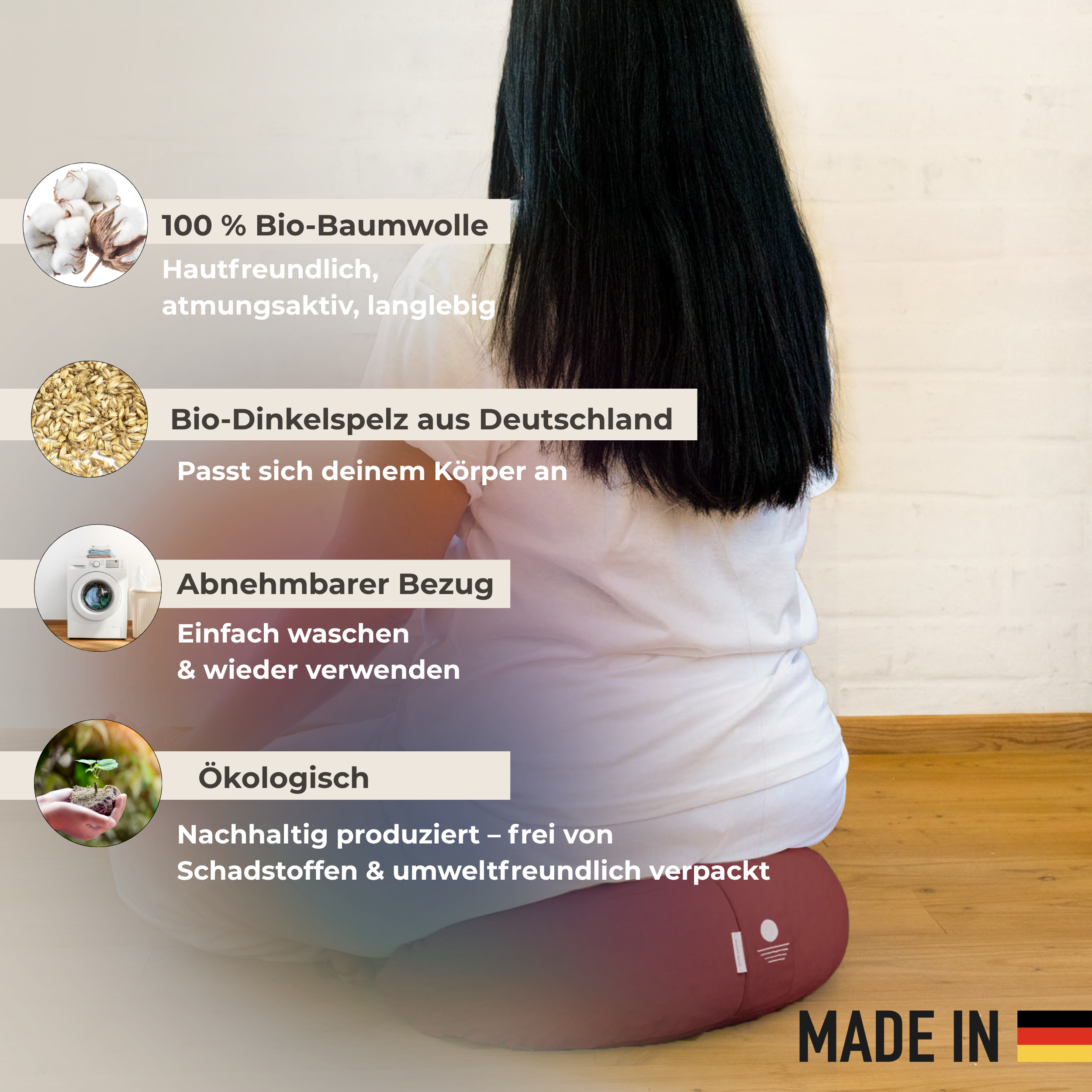 Meditationskissen Halbmond Shanti - Waldbeere