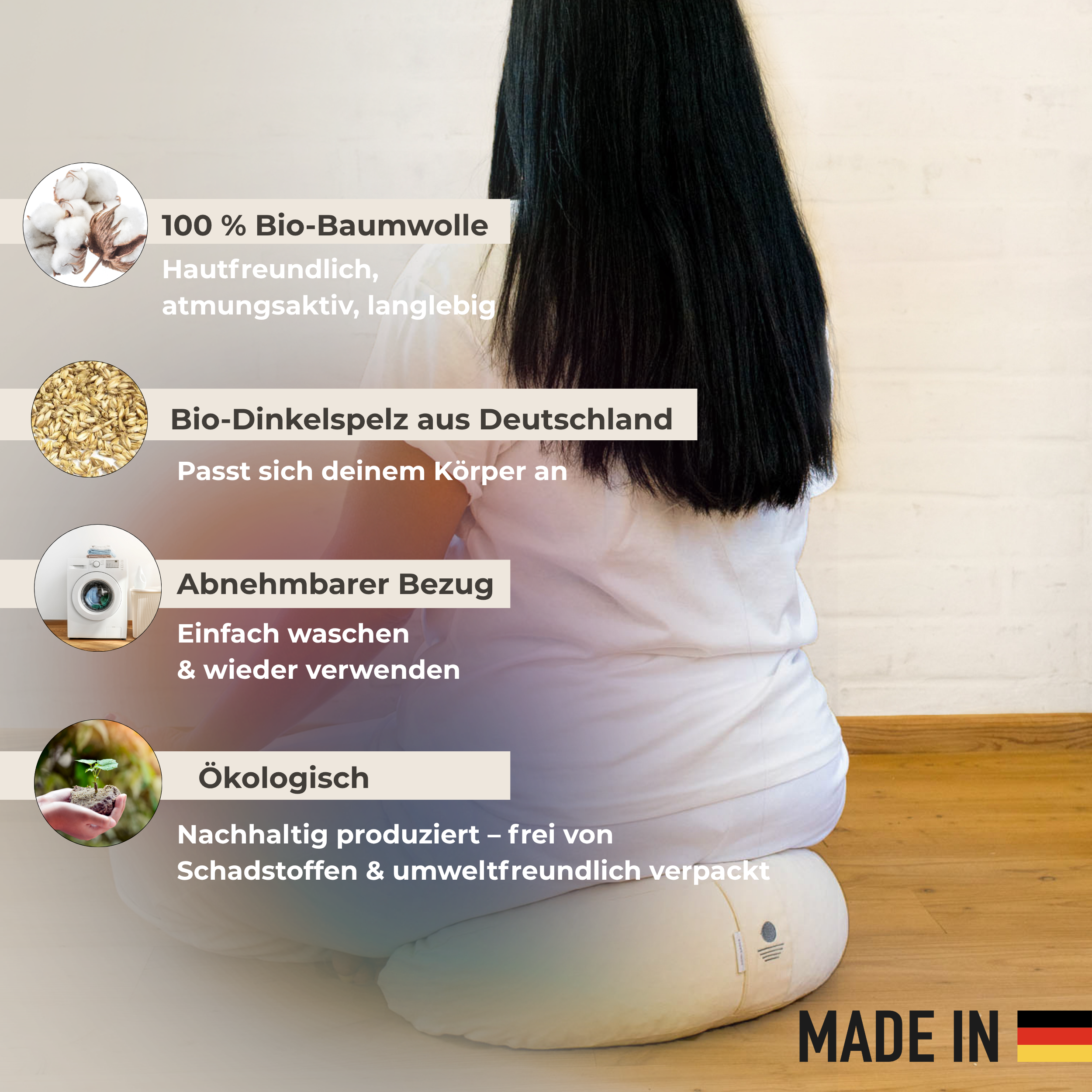 Meditationskissen Halbmond Shanti - Natur