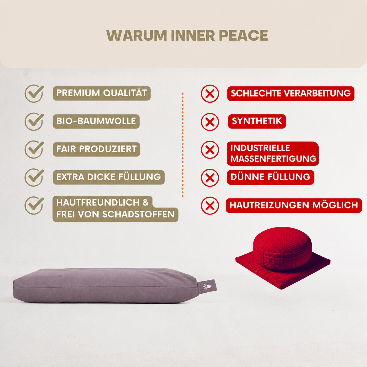 Warum Inner Peace – Zabuton Meditationsmatte mit Bio-Baumwolle, extra dicker Füllung und fairer Produktion