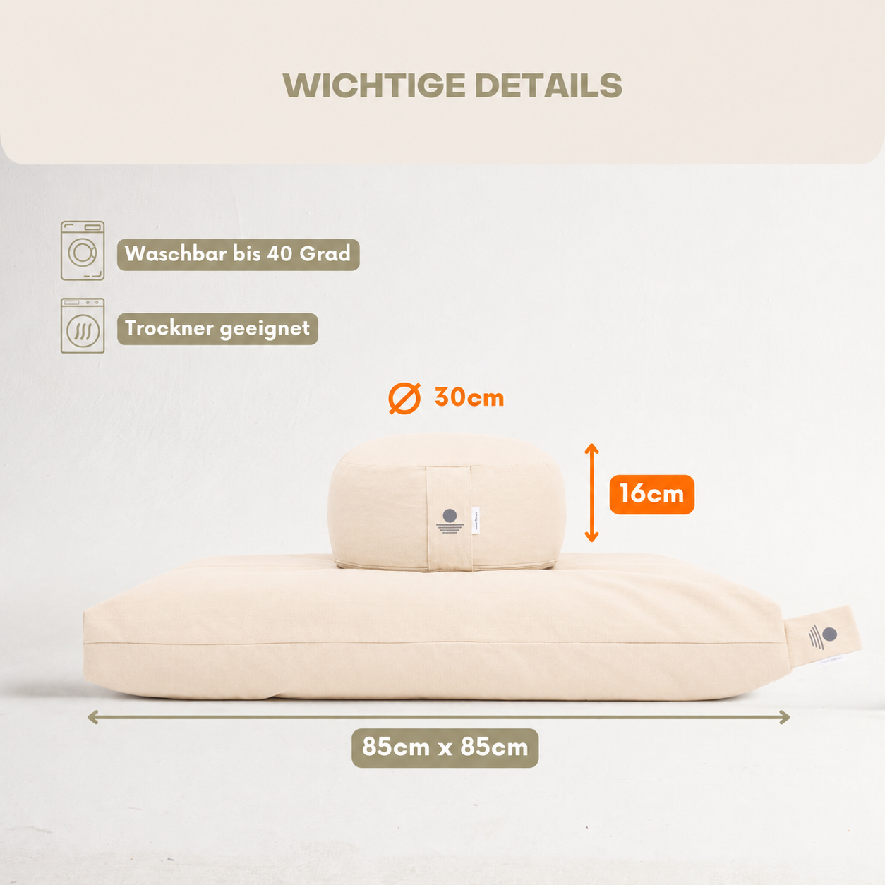 Meditation-Set Natur mit Bio-Dinkelspelz im Kissen und extra dicker Kapokfüllung der Matte – Premium Qualität