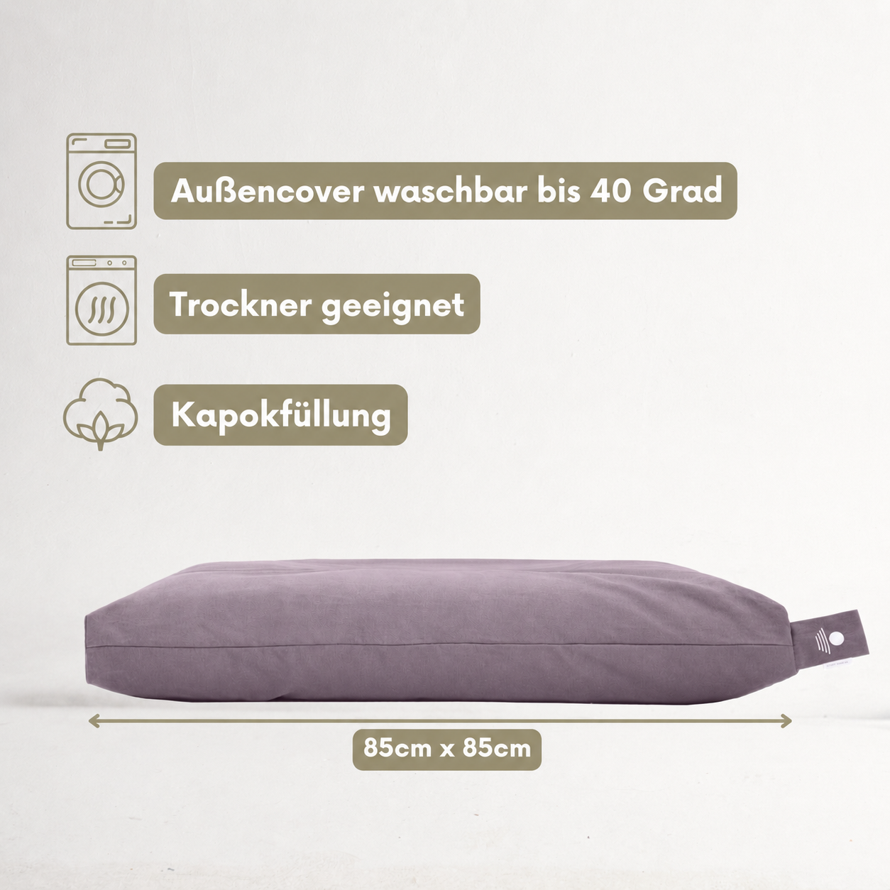 Meditationsmatte Anthrazit 85x85 cm mit Kapokfüllung, Außencover waschbar bis 40 Grad und trocknergeeignet