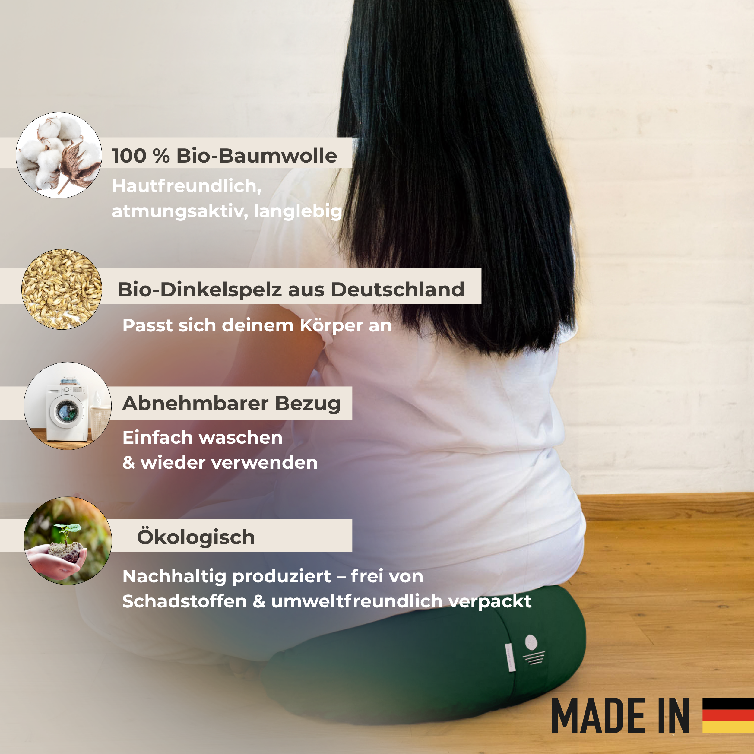 Meditationskissen Halbmond Shanti - Waldgrün