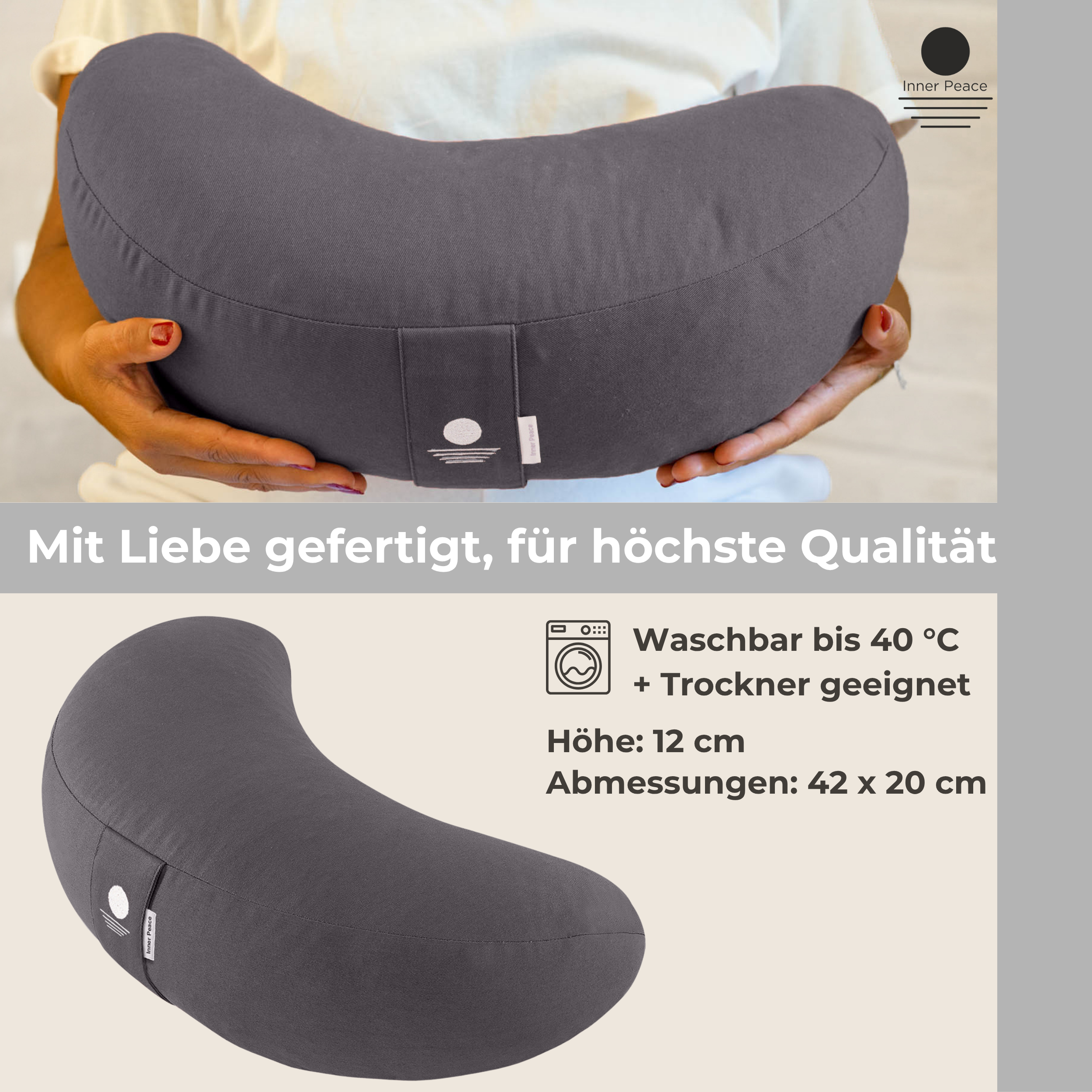 Meditationskissen Halbmond Shanti - Anthrazit