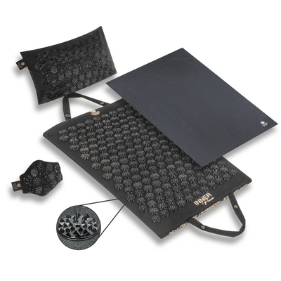 Akupressur-Set Onyxschwarz mit Akupressurmatte, Akupressur Kissen, Tuch und Handschuh – Detail der Druckpunkte