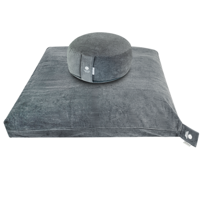 Cord Meditation-Set Anthrazit – rundes Cord Meditationskissen auf Cord Zabuton Meditationsmatte aus Baumwolle