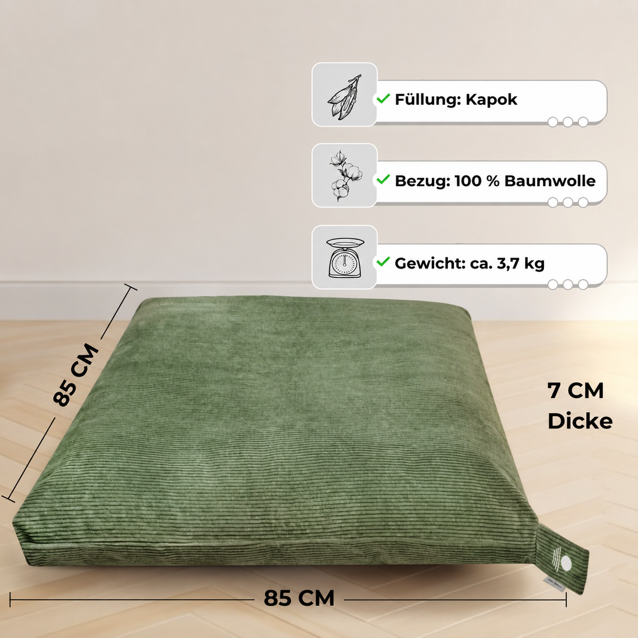 Cord Meditationsmatte DELUXE - Salbeigrün