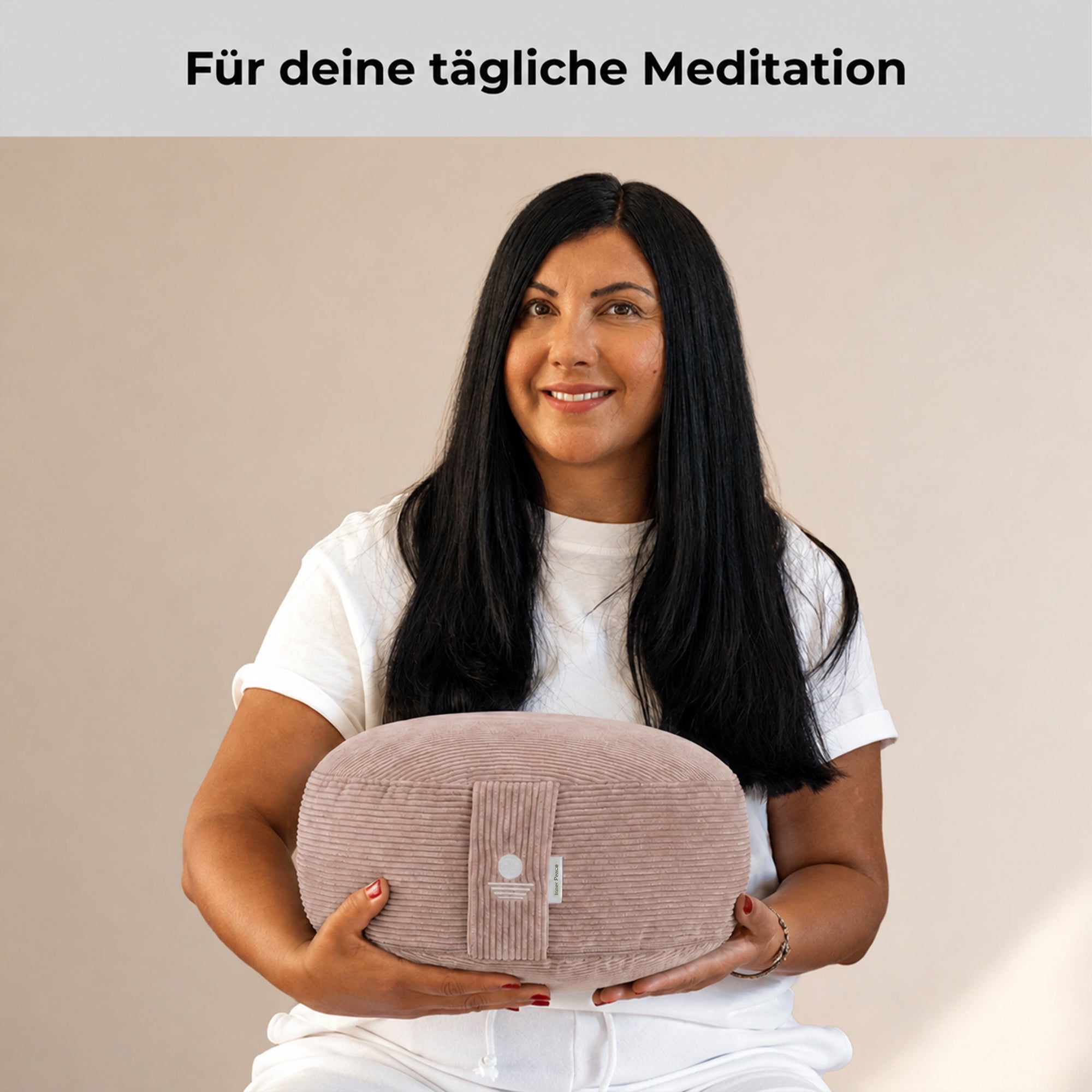 Cord Meditationskissen Rund (H: 16cm) - Light Taupe