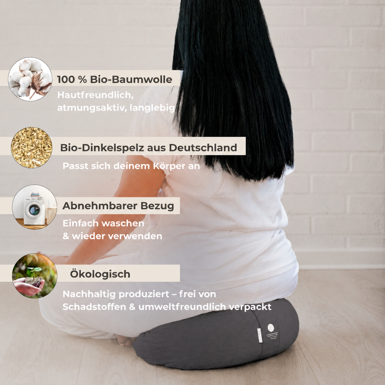 Meditationskissen Halbmond Shanti - Anthrazit