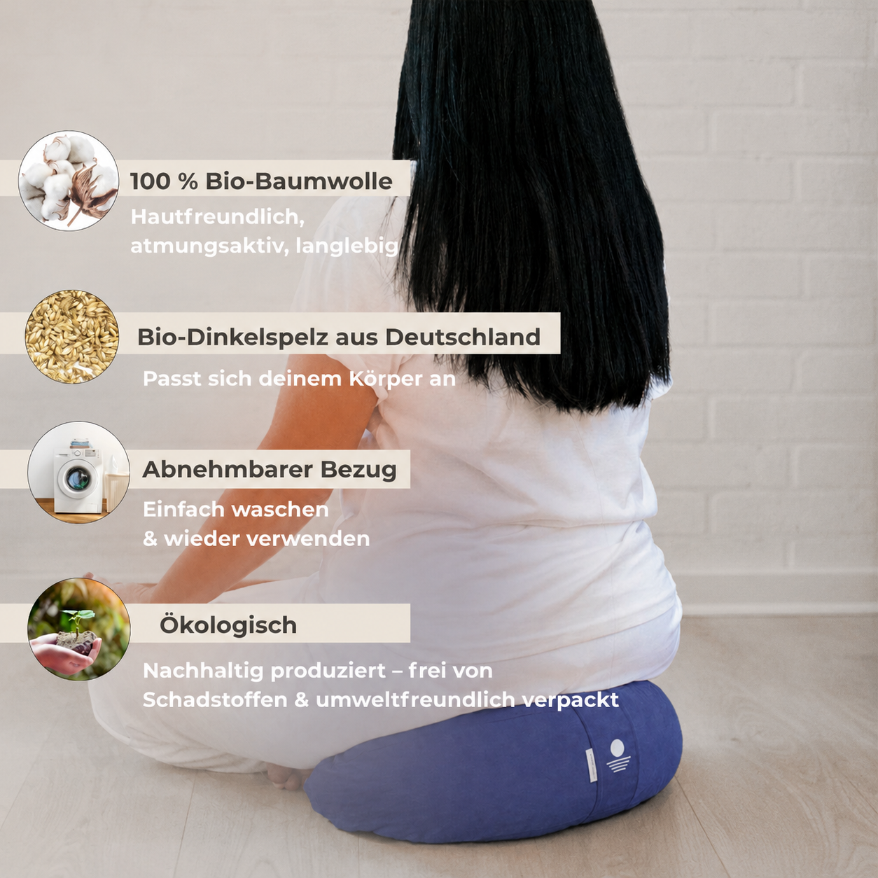 Meditationskissen Halbmond Shanti - Königsblau