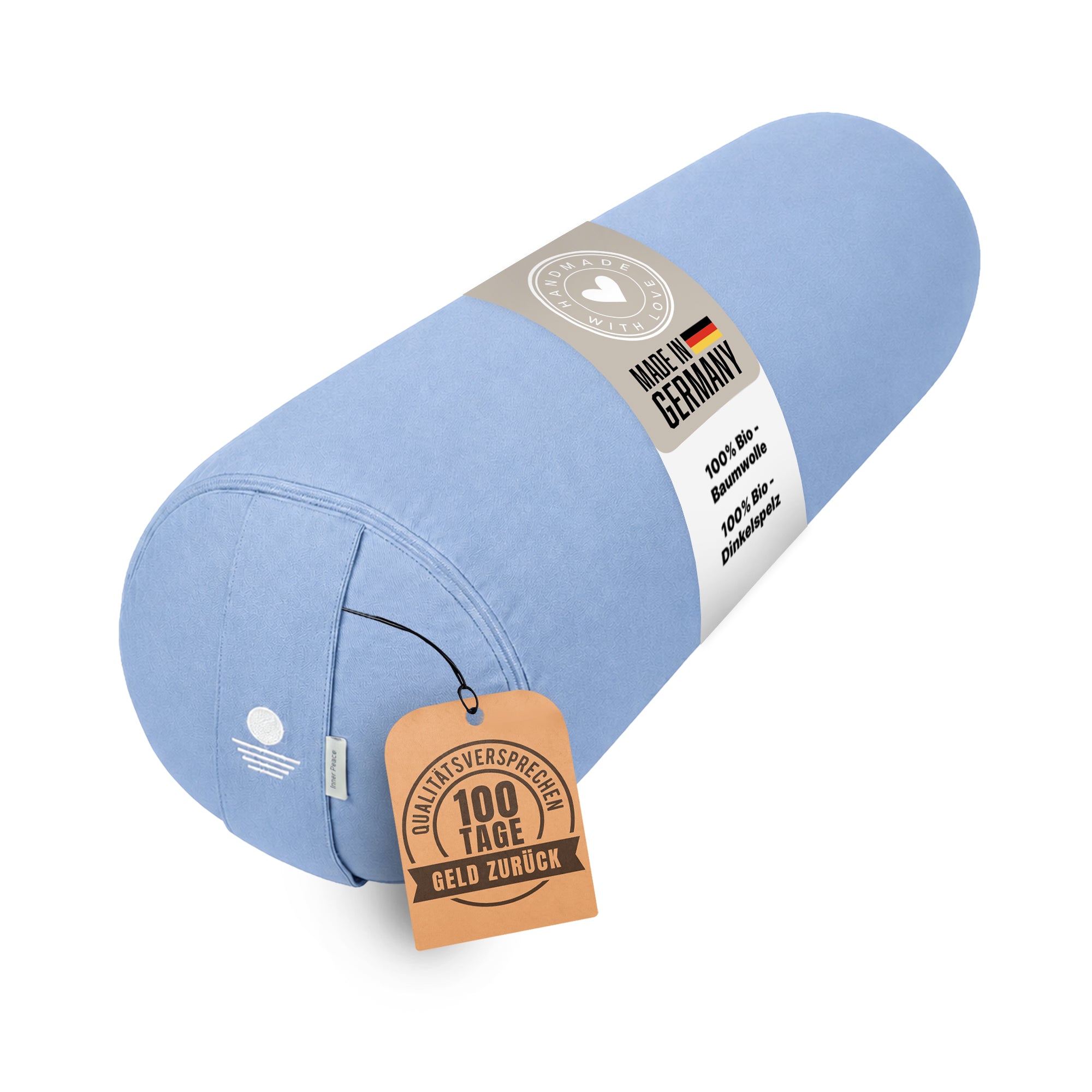 Yogarolle in Hellblau mit Made-in-Germany-Label, Bio-Baumwolle und Bio-Dinkelspelz