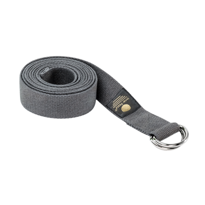 Yogagurt Anthrazit aus 100% Baumwolle aufgerollt mit stabilem Metall-Doppel-D-Ring – Yoga Strap von Inner Peace