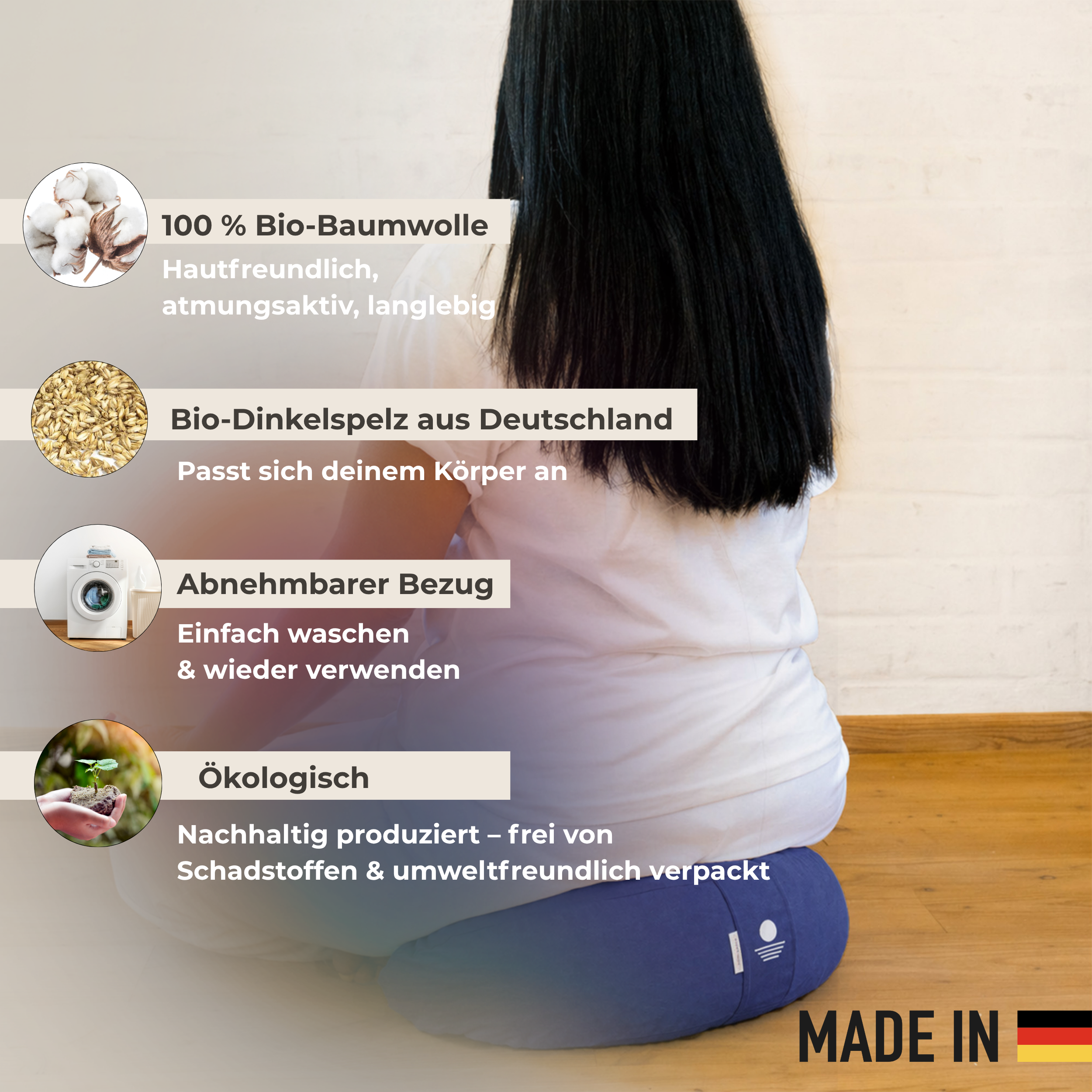 Meditationskissen Halbmond Shanti - Königsblau